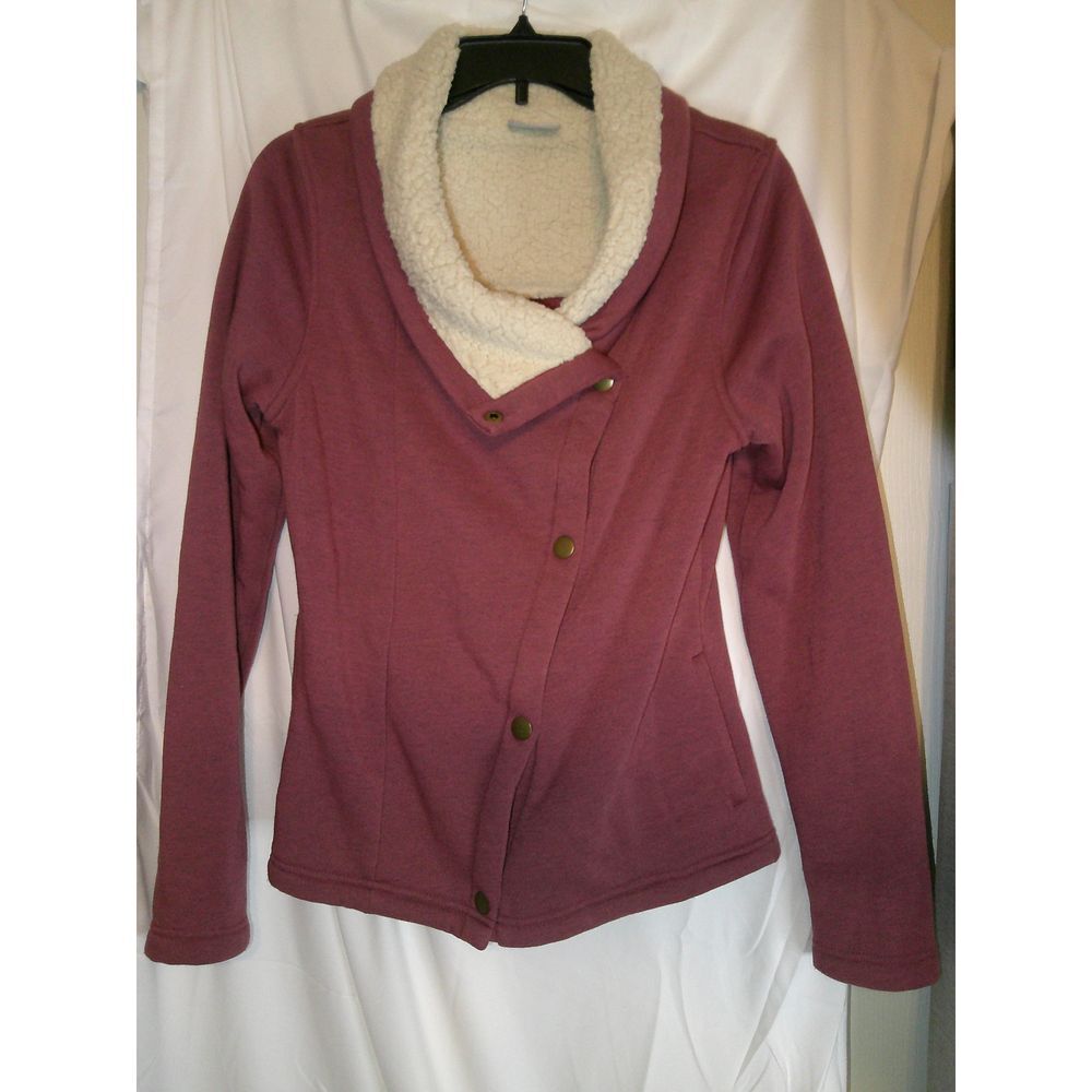 Columbia Fleece-Lined Asymmetrical Button Jacket Burgundy Cozy Winter Wear Small